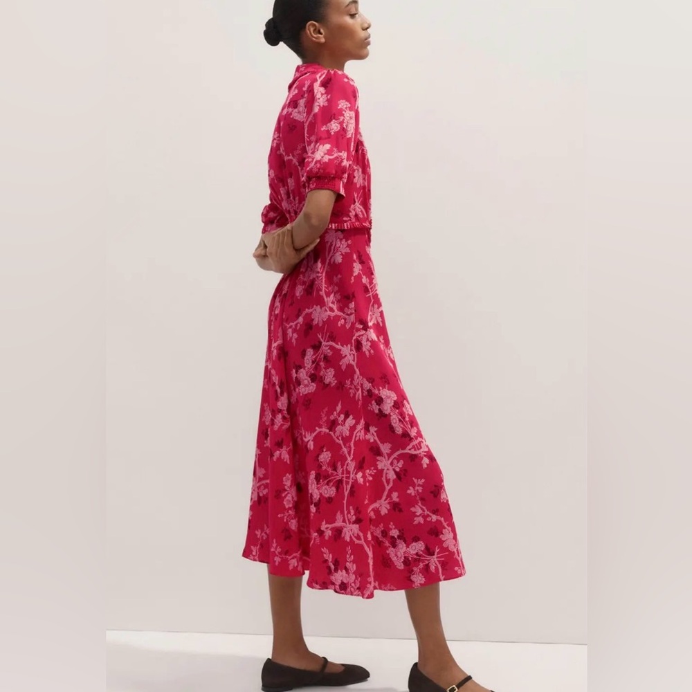ME+EM 2 Modern Botanical Print Midi Dress Raspberry Red EUC Floral Short Sleeve - Picture 4 of 16